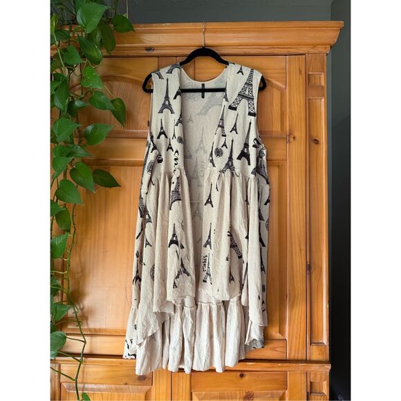 Poliana Plus Eiffel Tower Print Travel Kimono-Cardigan SZ 3X - Picture 1 of 10